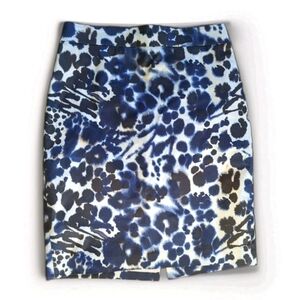 Ann Taylor Pencil Skirt watercolor abstract graphic print blue cream Size 6P